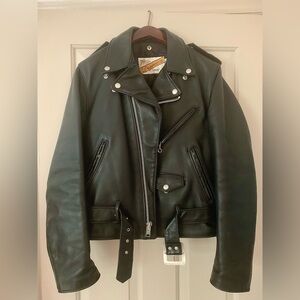 Schott Perfecto 618 Double Steerhide Black Leather Motorcycle Jacket Size 38